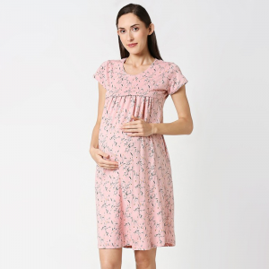 Women Pink Printed Maternity Nightdress