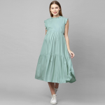 Green Maternity A-Line Midi Nursing Dress