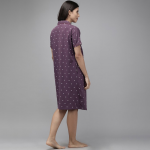 Purple & White Printed Cotton Maternity & Feeding Nightdress
