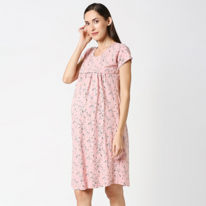 Women Pink Printed Maternity Nightdress