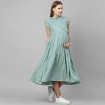 Green Maternity A-Line Midi Nursing Dress
