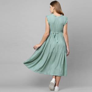 Green Maternity A-Line Midi Nursing Dress